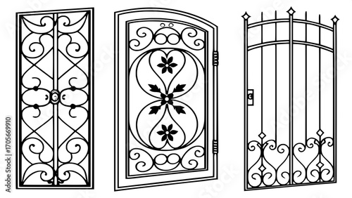 Renaissance-inspired decorative iron doors, flat and ornamental.