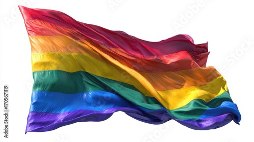 High Resolution Isolated PNG Rainbow Flag Waving Photorealistic Studio Lighting Transparent