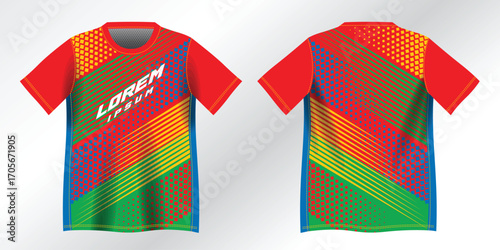 colorful abstract red blue green and yellow background pattern for sport jersey design mockup