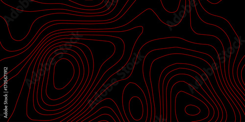 Digital Futuristic Topographic Map with Red Contour Grid Lines over Black Cyber Terrain and Holographic Surface Vector Wallpaper