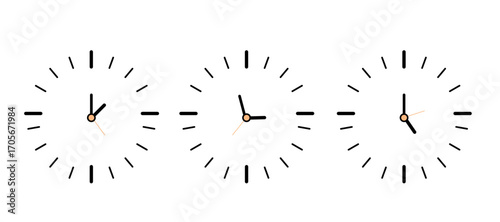 Minimal Clock Animation Sequence on White Background