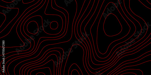 Neon Red Topographic Waves on Black Holographic Terrain Grid with Futuristic Cyber Digital Mapping Vector Wallpaper