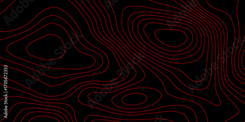 “Red Neon Topographic Line Pattern on Black Surface with Futuristic Contour Mapping Grid and Abstract Digital Terrain Flow”