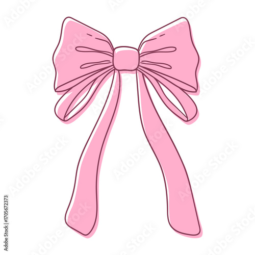 Cute hand-drawn bow in pastel pink color. Vector isolated illustration for gifts, celebration, hair.