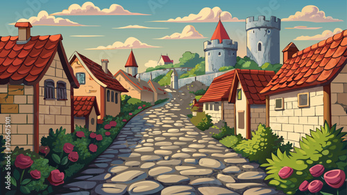 Stone-paved lanes circle Visby’s medieval walls in Gotland, Sweden, lined with rose-draped cottages and ancient towers overlooking the shimmering Baltic Sea horizon.