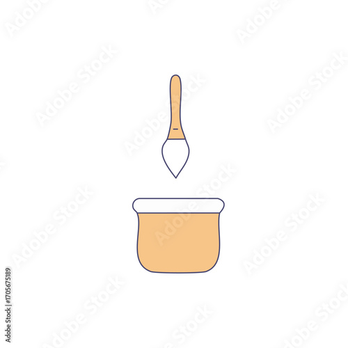 Minimalist vector illustration of a paintbrush and paint pot, symbolizing creativity, art, and the start of a DIY project