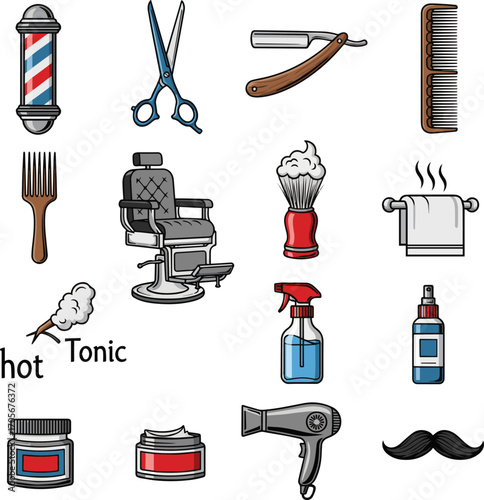 Create a kinds of deferent Set of 12 barbershop icons 12 Barbershop and haircuts salon design elements. vector art with white background.