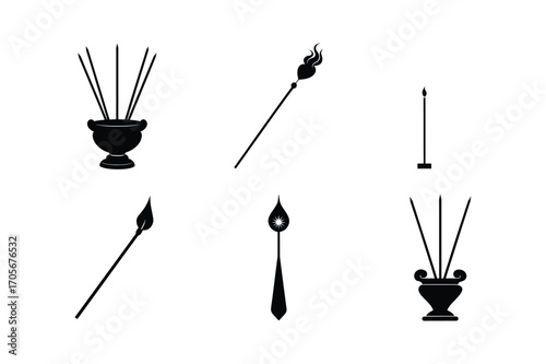 agarbatti bundle set linocut style silhouette vector illustration on white background