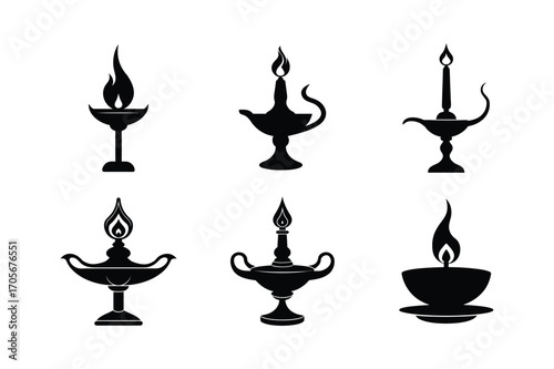 brass deepak bundle set linocut style silhouette vector illustration on white background