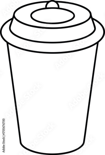 Black and white line drawing of a disposable coffee cup with lid disposable cup outline