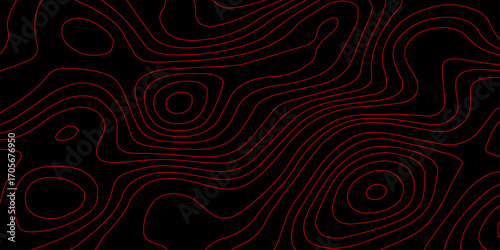 “Red Neon Topographic Line Pattern on Black Surface with Futuristic Contour Mapping Grid and Abstract Digital Terrain Flow”