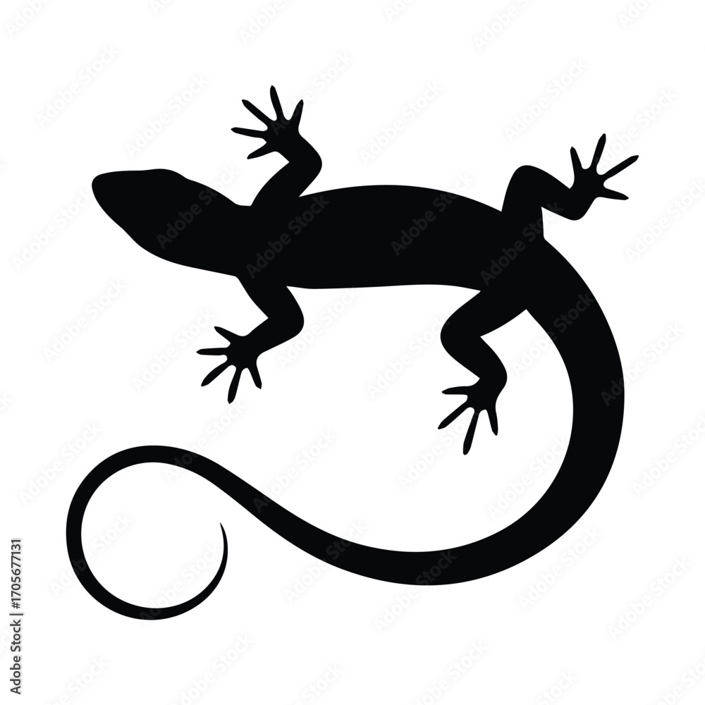 Naklejka premium Sleek Silhouette of a Gecko Lizard with a Curled Tail Graphic Illustration