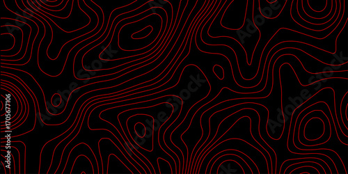 Black Cyber Topography with Glowing Red Contour Waves on Futuristic Holographic Grid and AI Terrain Vector Background