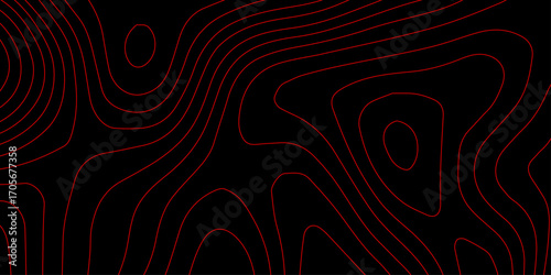 Black Cyber Topography with Glowing Red Contour Waves on Futuristic Holographic Grid and AI Terrain Vector Background