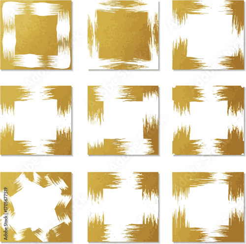 Create a kinds of deferent Square vibrant gold and white brush Japanese style banner vector art with white background.