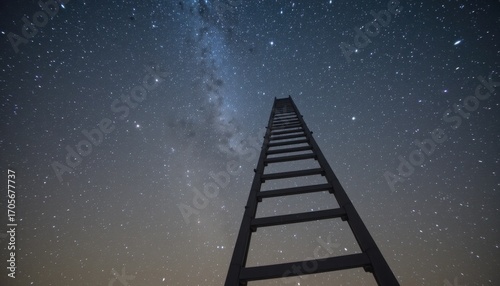Climbing the Stars Under a Vast Night Sky Filled With Countless Shining Stars