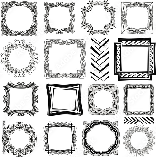 Create a kinds of deferent Thick monochrome frame vector art with white background.
