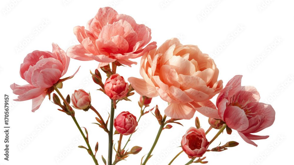 Obraz premium Delicate Coral Roses Bouquet on Transparent Background