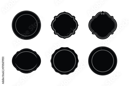 brass plate bundle set linocut style silhouette vector illustration on white background