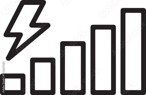 Lightning bolt symbol with rising bar graph icon