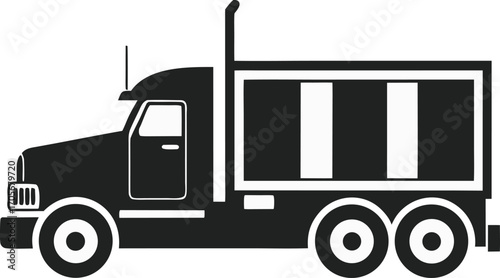 Dump Truck Vector Icon – Side View Silhouette, Cargo Truck Side Profile Vector, Industrial Dump Truck Vector