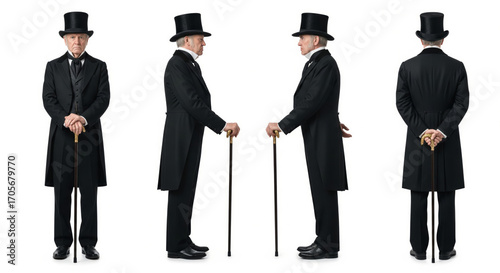 Scrooge in Victorian Outfit with Cane and Top Hat