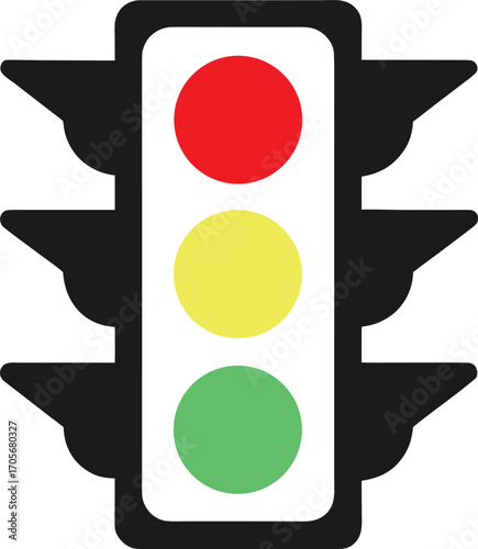 Traffic Light Icon with Red, Yellow, and Green Signals, Traffic Signal Light, Traffic Control Light Flat Icon, Traffic Signal