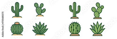 A vibrant and diverse assortment of desert flora featuring various cactus species and succulent plants, showcasing botanical beauty and arid landscapes