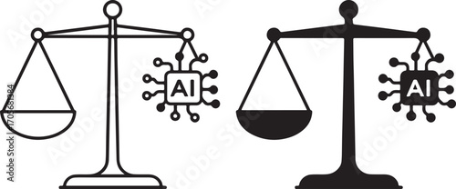 Scales of Justice with AI Chip Icon Representing Artificial Intelligence, Ethics, and Technology Law