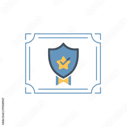 Blue Shield with Gold Star and Check Mark Award Certificate.