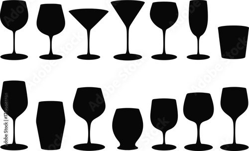 Elegant black and white wine glass silhouette for minimalist design