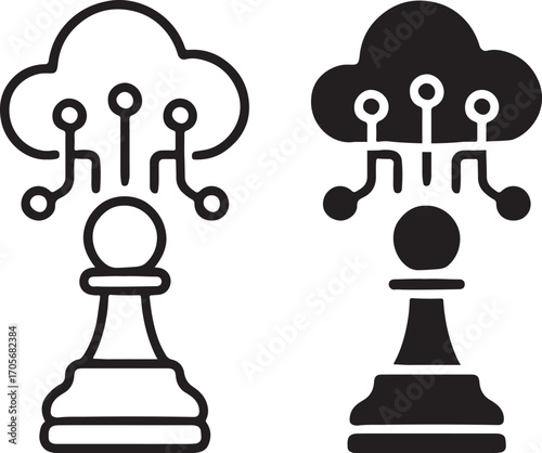 Chess Pawn with Cloud Circuit Icon Representing AI Strategy, Technology, and Innovation