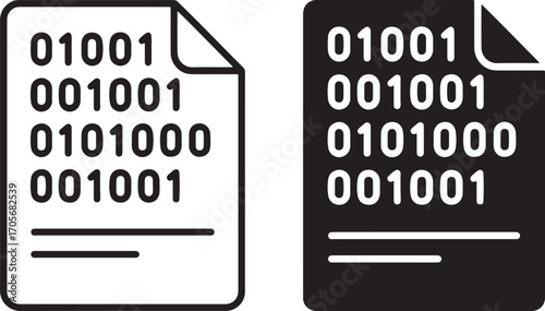 Binary Code Document Icon Representing Data, Digital File, and Programming