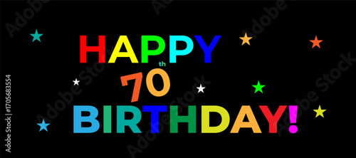 Radiant 70th Birthday Greeting Image with Colorful Stars on Black Background