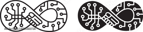 Infinity Symbol with Circuit and Handshake Icon Representing Technology Partnership and Endless Innovation