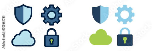 Digital security, cloud computing, system settings, and data privacy lock concepts for modern technology