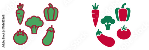 Stylized collection of fresh healthy vegetables in a minimalist flat graphic style with clean lines and simple shapes