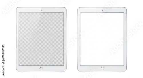 Two tablets with transparent and white screen isolated on transparent background