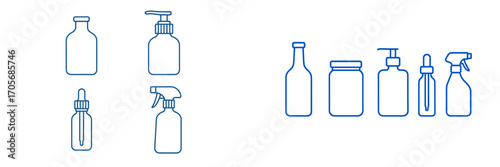 Minimalist outline bottles and containers for cosmetic, pharmaceutical, and household product packaging design elements
