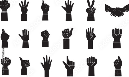 Hand gesture silhouette icon set of various shapes