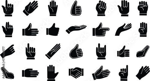 Hand gesture silhouette icon set of various shapes