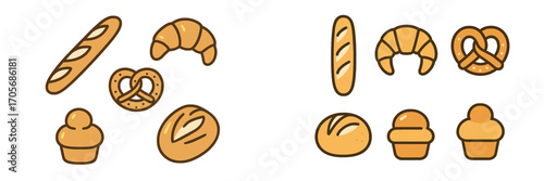 Delicious assortment of fresh baked goods including baguettes croissants pretzels and various bread rolls