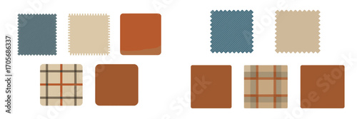 Collection of diverse fabric and material swatches with various textures, patterns, and solid colors for design projects
