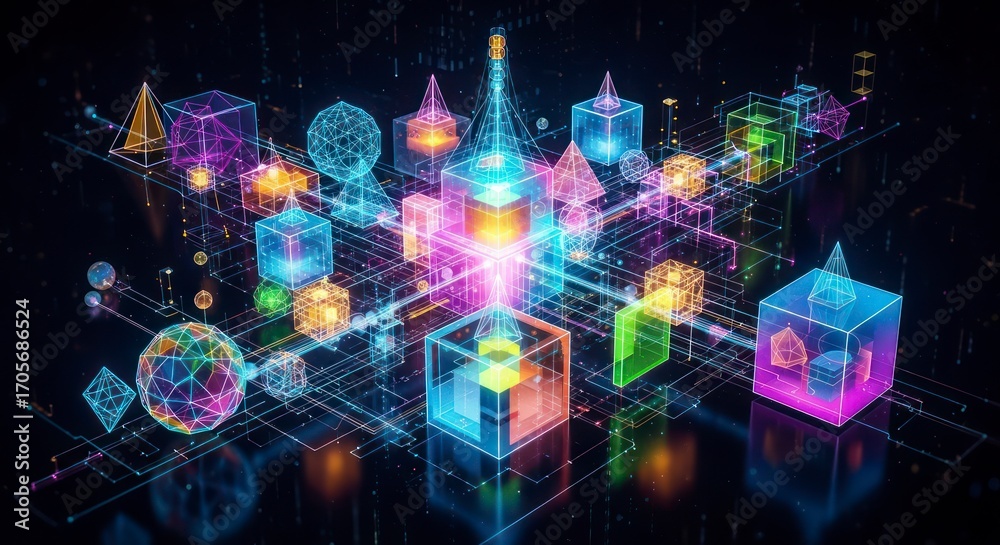 Fototapeta premium Geometric Shapes in Neon Light