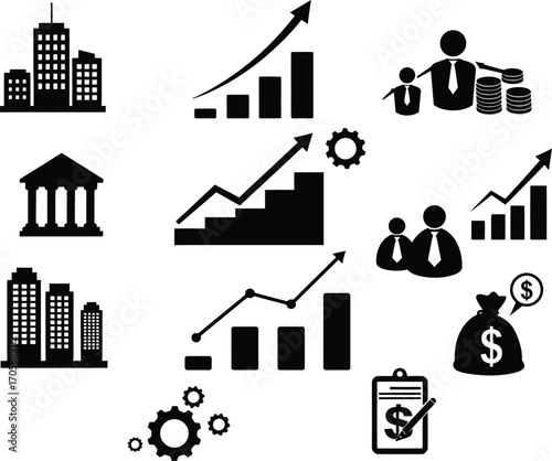 Business and finance graphics - Black vector icon set.
