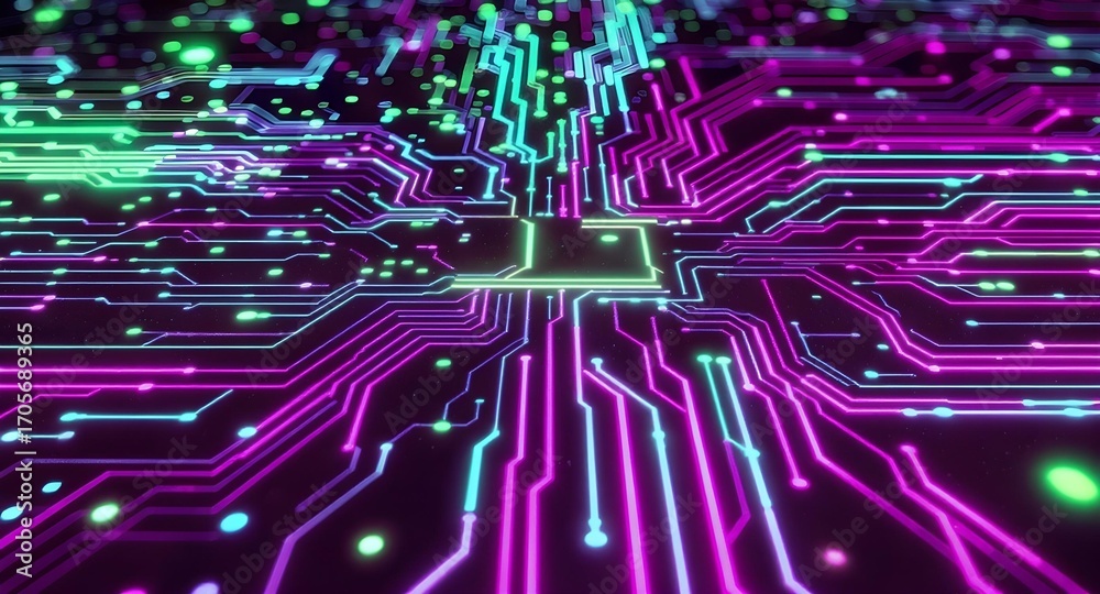 Obraz premium Abstract futuristic technology background with glowing blue neon lines, digital grid, dark backdrop, high resolution, with a data stream animation 