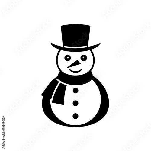 Illustration of a simple black snowman on transparent background