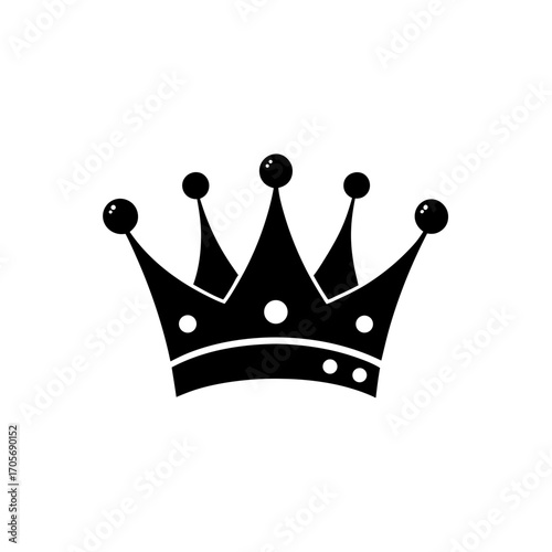 Black crown with rounded points drawing on transparent background