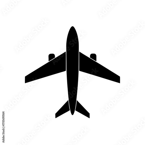 Airplane silhouette from a top down view on transparent background