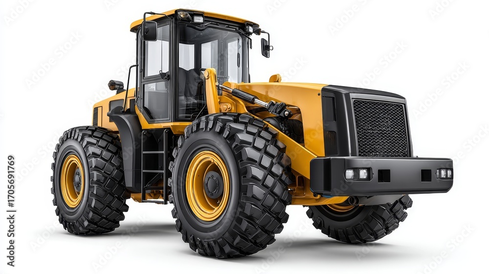 Obraz premium Heavy machinery in action construction loader lift operates on site urban environment high-detailed closeup view